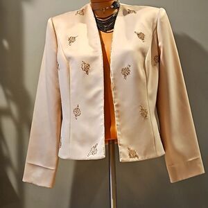 Vintage 80's Karen Miller NY 2 Piece Neutral Sequined Cocktail Dress Jacket 10